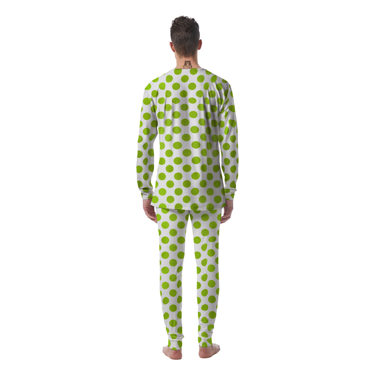 Polka Dot Lime Green And White Print Men's Pajamas-grizzshop