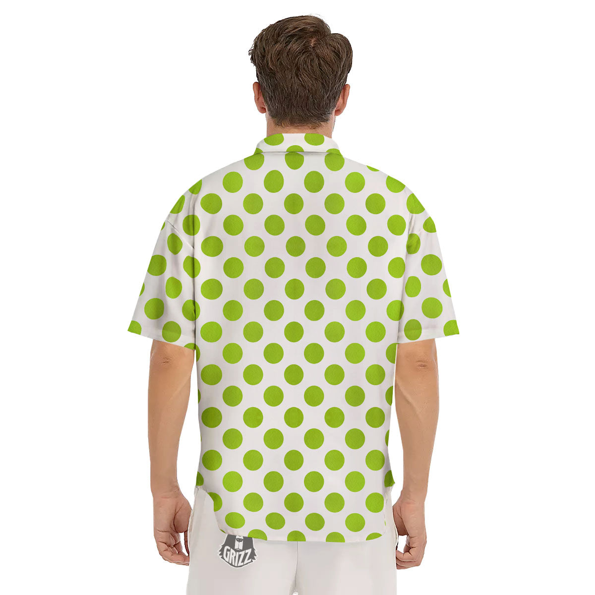 Polka Dot Lime Green And White Print Men's Short Sleeve Shirts-grizzshop