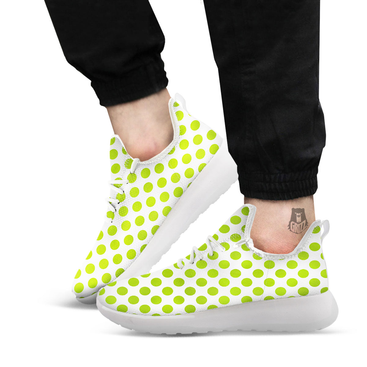 Polka Dot Lime Green And White Print White Athletic Shoes-grizzshop