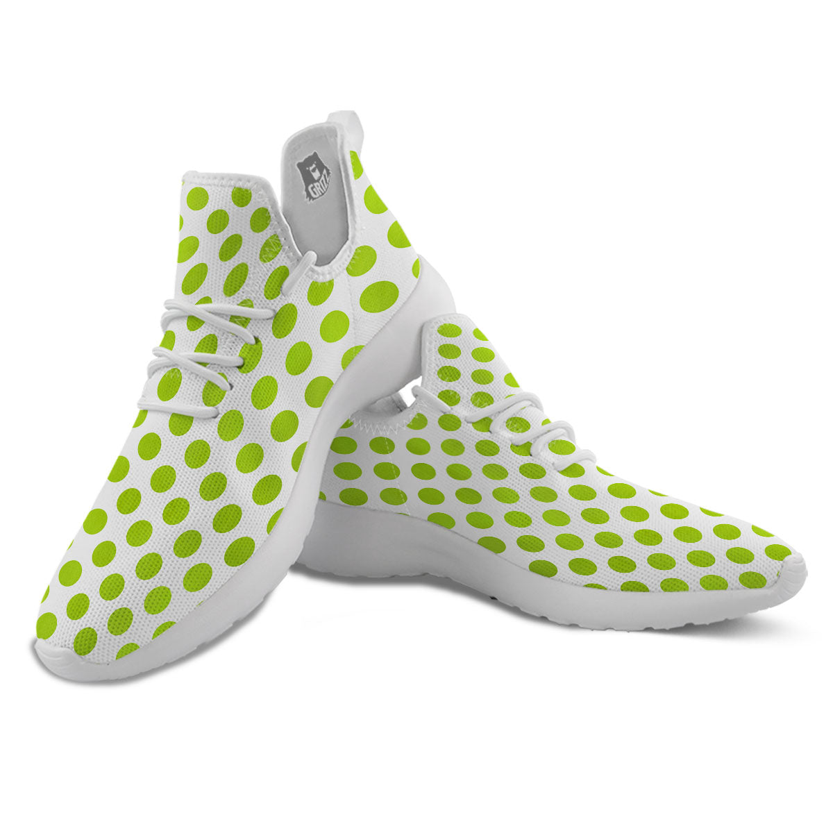 Polka Dot Lime Green And White Print White Athletic Shoes-grizzshop