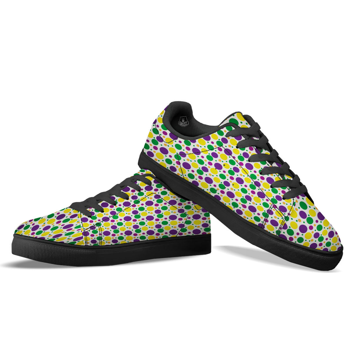 Polka Dot Mardi Gras Print Pattern Black Low Top Sneakers-grizzshop