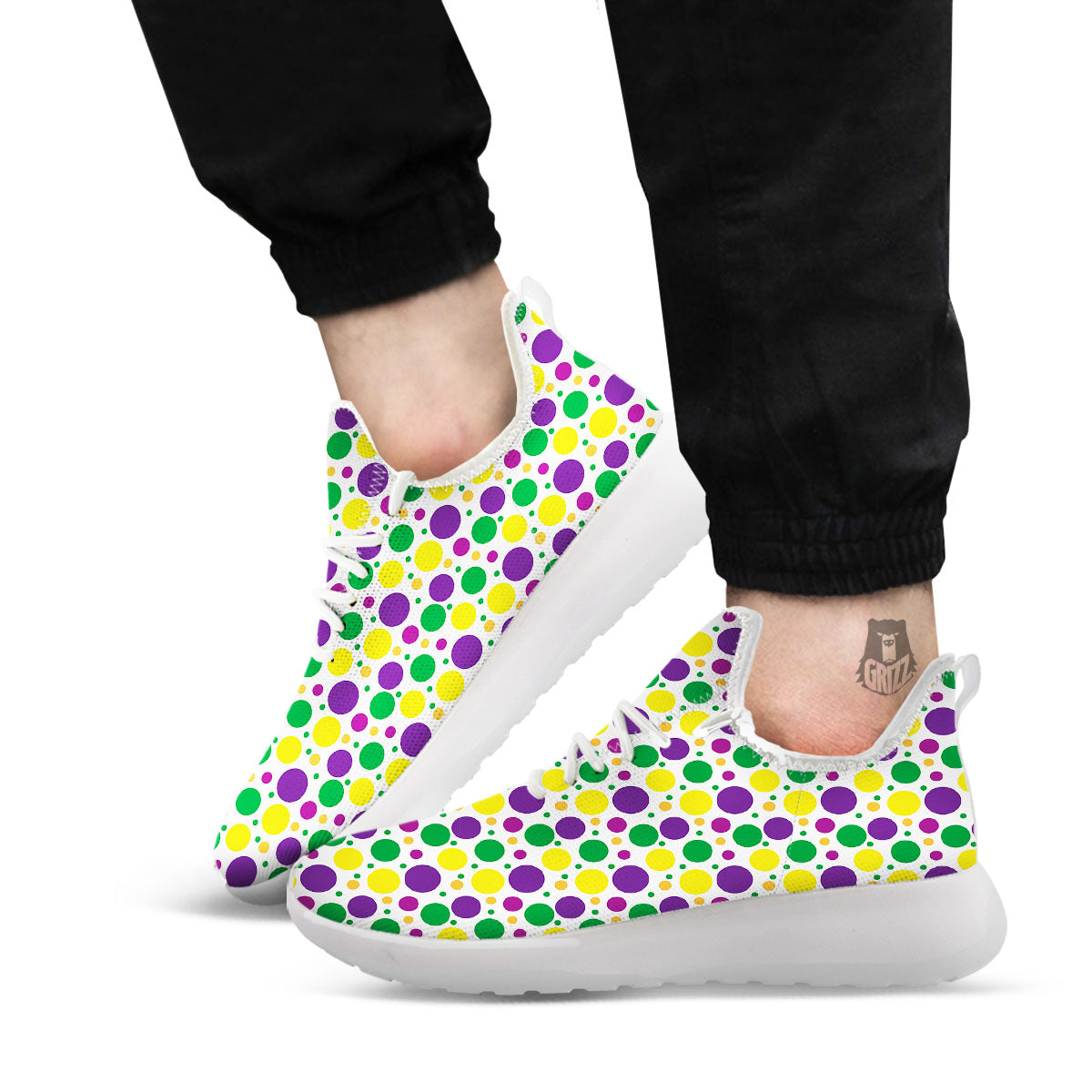 Polka Dot Mardi Gras Print Pattern White Athletic Shoes-grizzshop