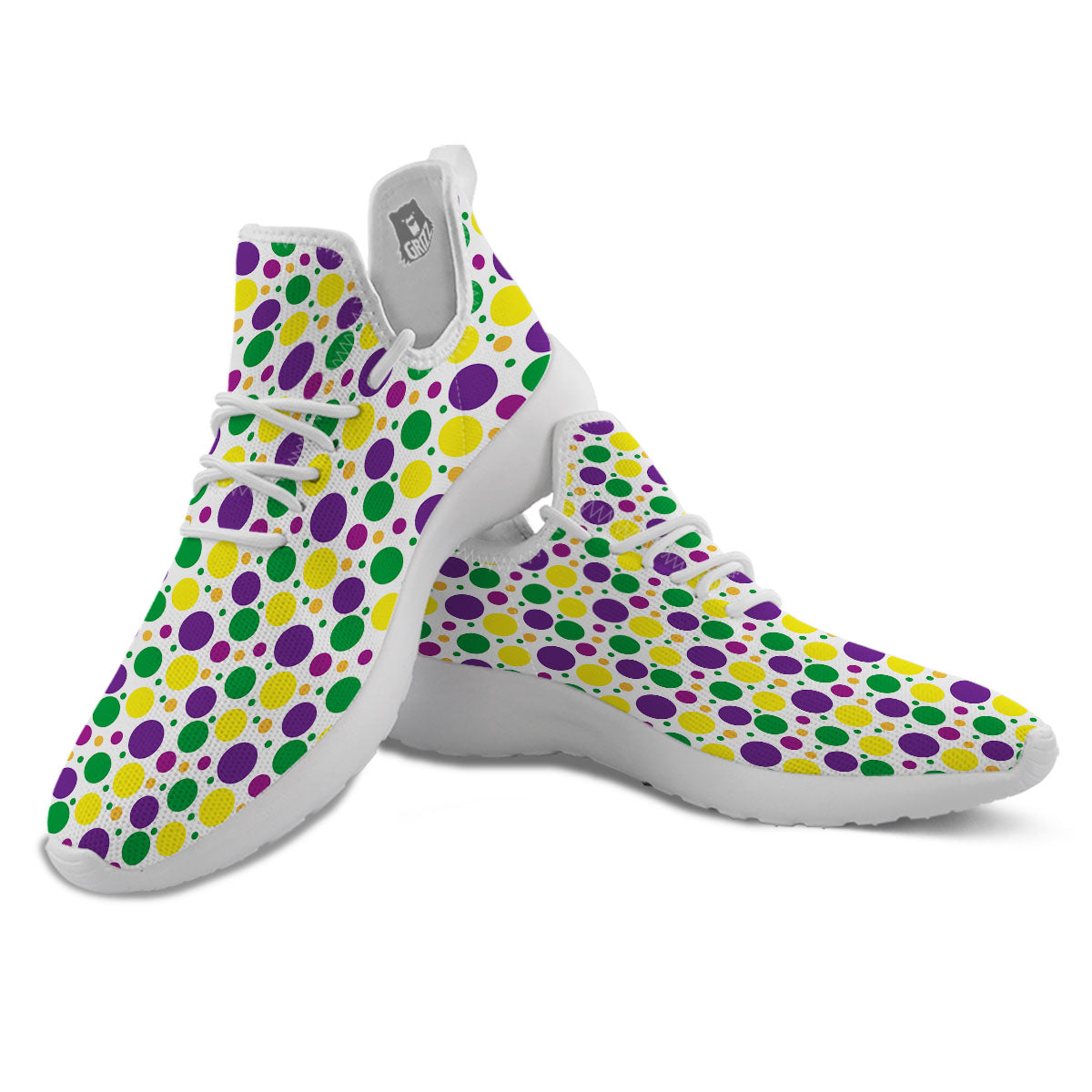 Polka Dot Mardi Gras Print Pattern White Athletic Shoes-grizzshop