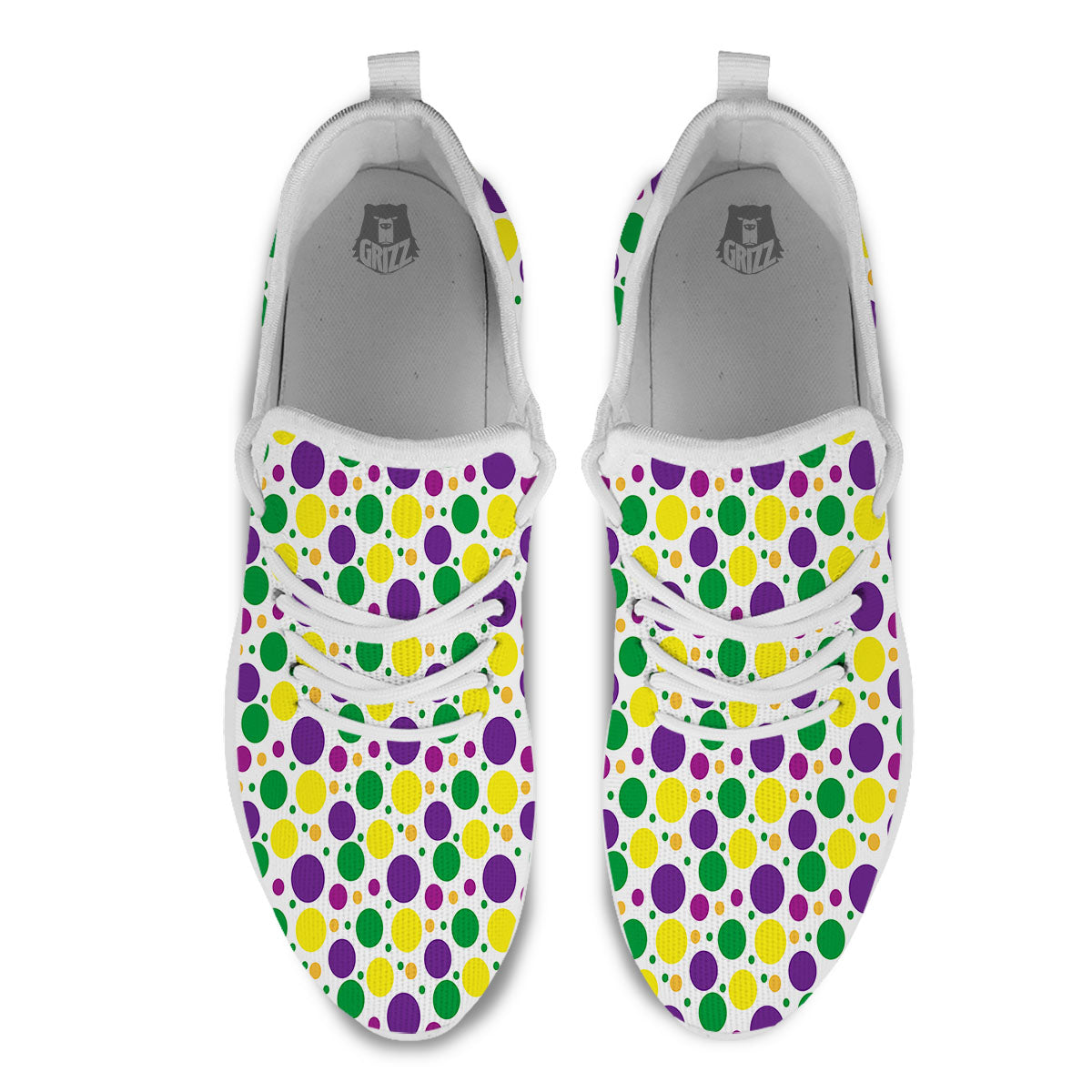 Polka Dot Mardi Gras Print Pattern White Athletic Shoes-grizzshop