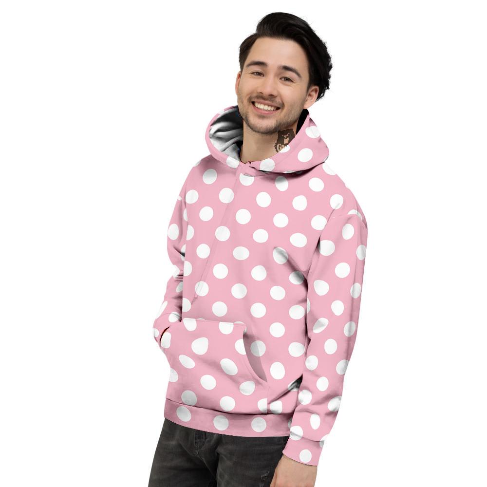 Polka Dot Pink And White Print Men's Hoodie-grizzshop