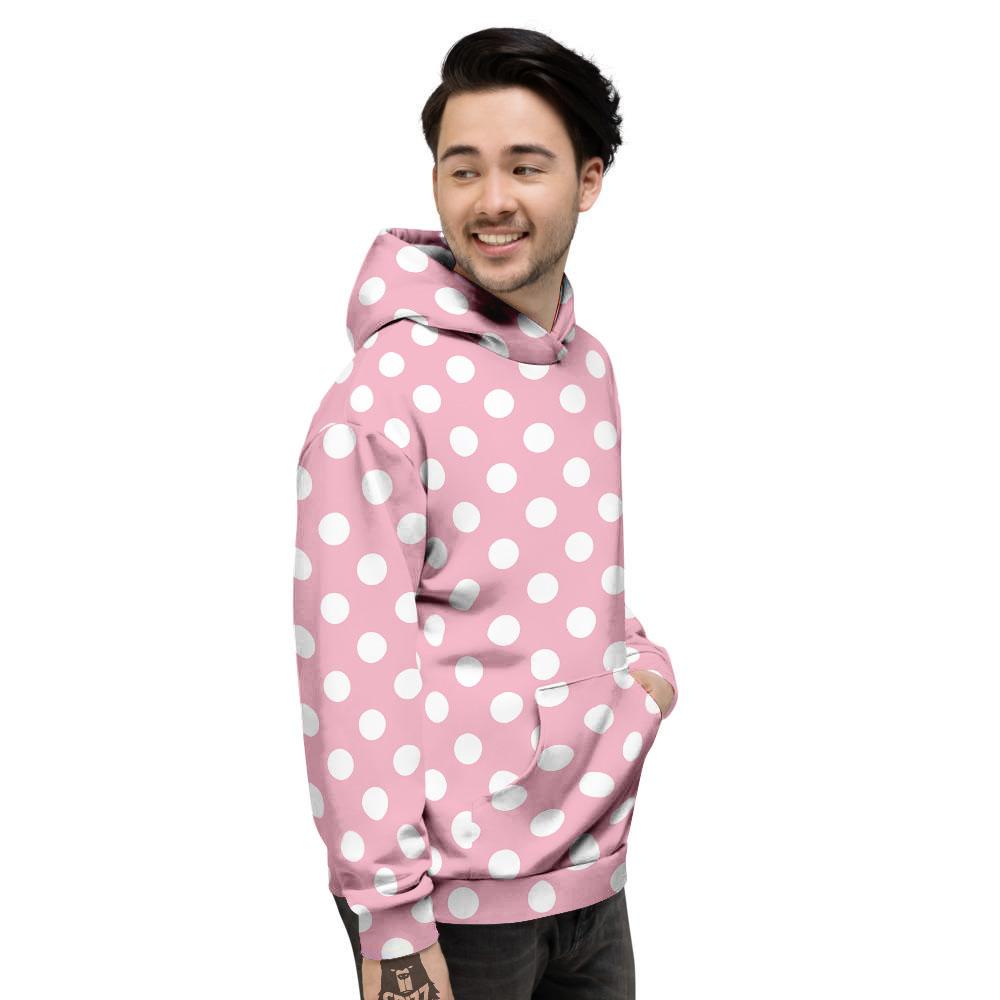 Polka Dot Pink And White Print Men's Hoodie-grizzshop