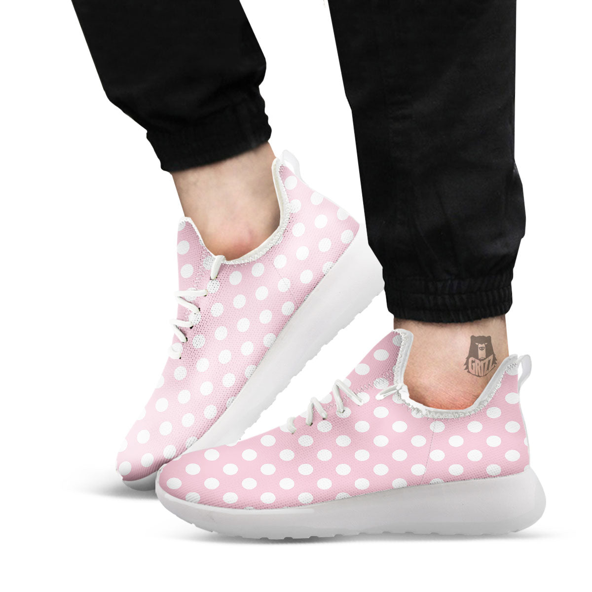 Polka Dot Pink And White Print White Athletic Shoes-grizzshop