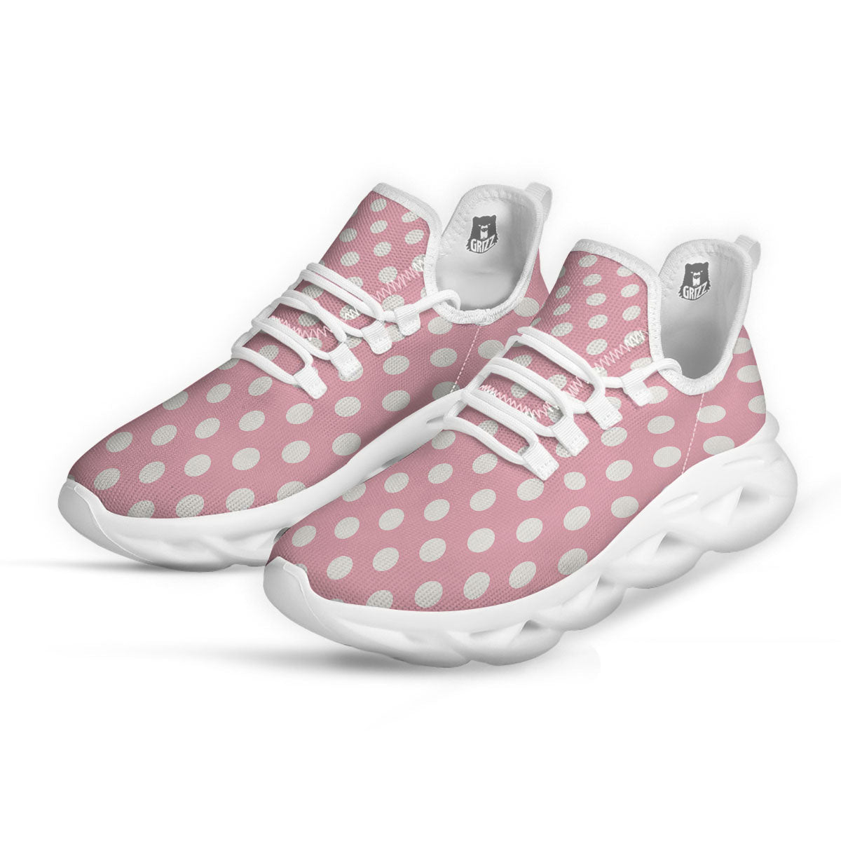 Polka Dot Pink And White Print White Running Shoes-grizzshop