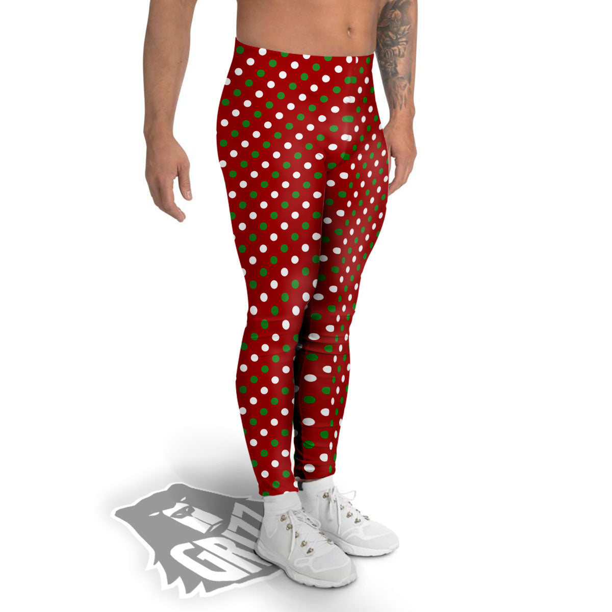 Polka Dot Red And Green Print Pattern Men's Leggings-grizzshop