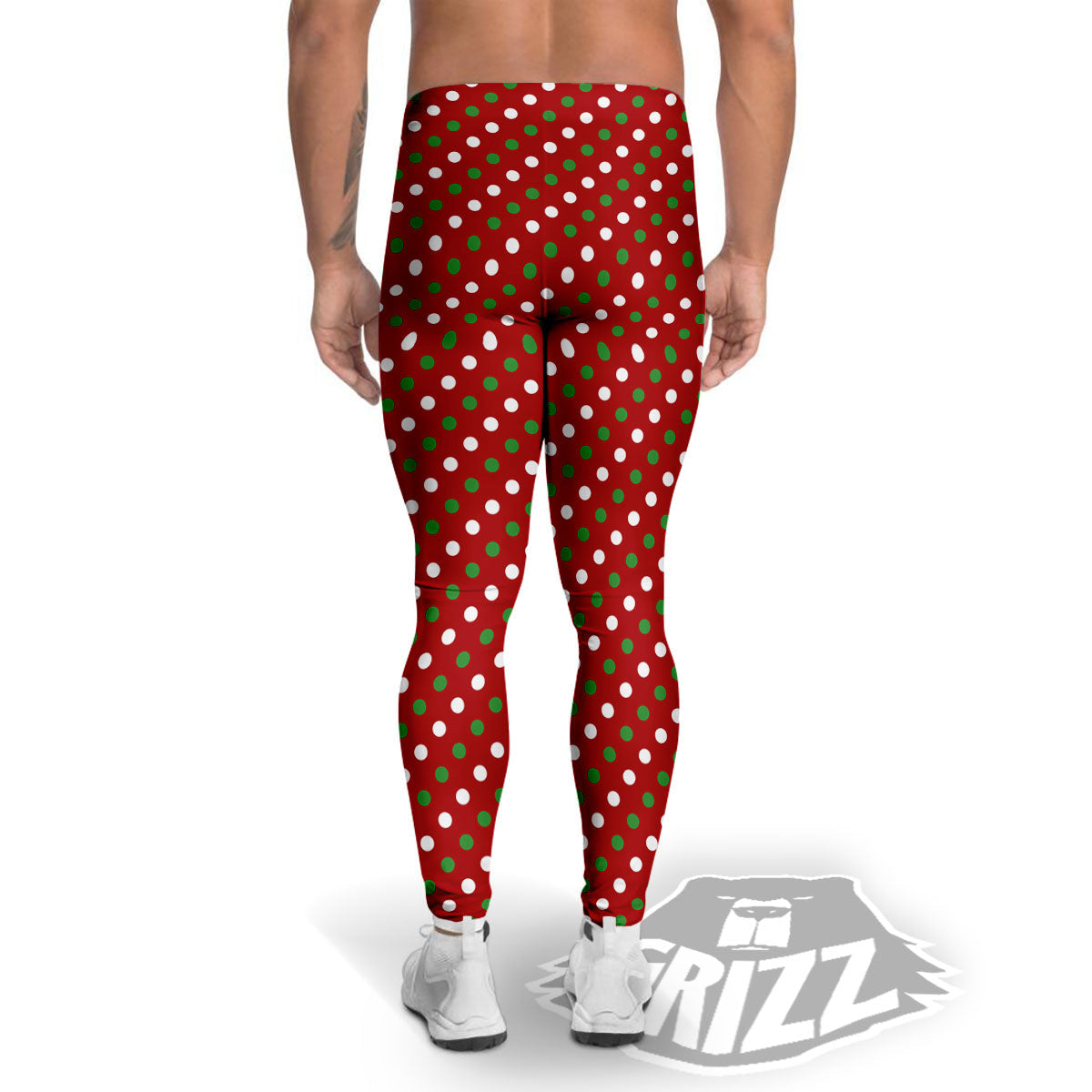 Polka Dot Red And Green Print Pattern Men's Leggings-grizzshop