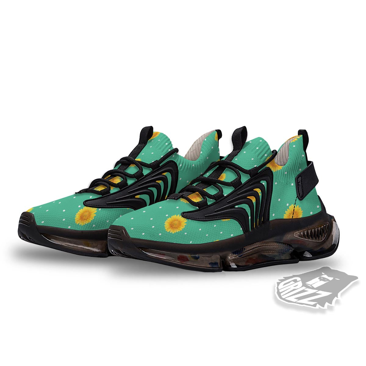 Polka Dot Sunflower Print Pattern Black Gym Shoes-grizzshop