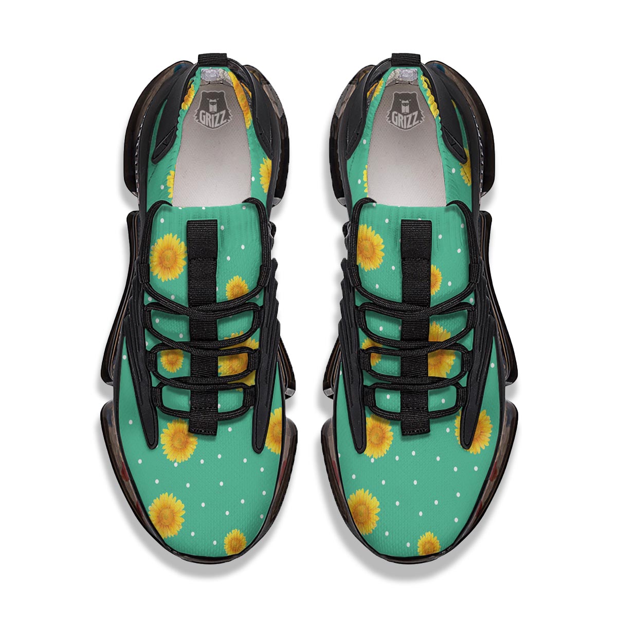 Polka Dot Sunflower Print Pattern Black Gym Shoes-grizzshop