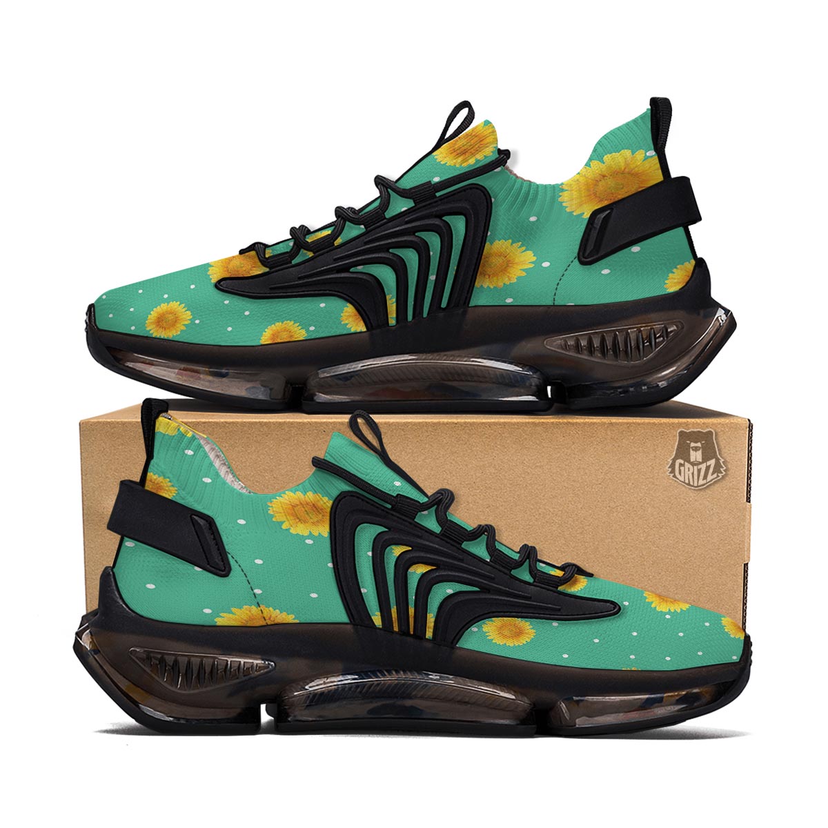 Polka Dot Sunflower Print Pattern Black Gym Shoes-grizzshop