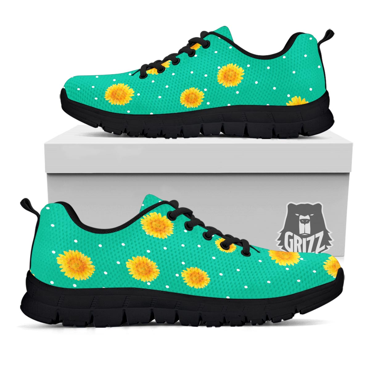 Polka Dot Sunflower Print Pattern Black Sneaker-grizzshop