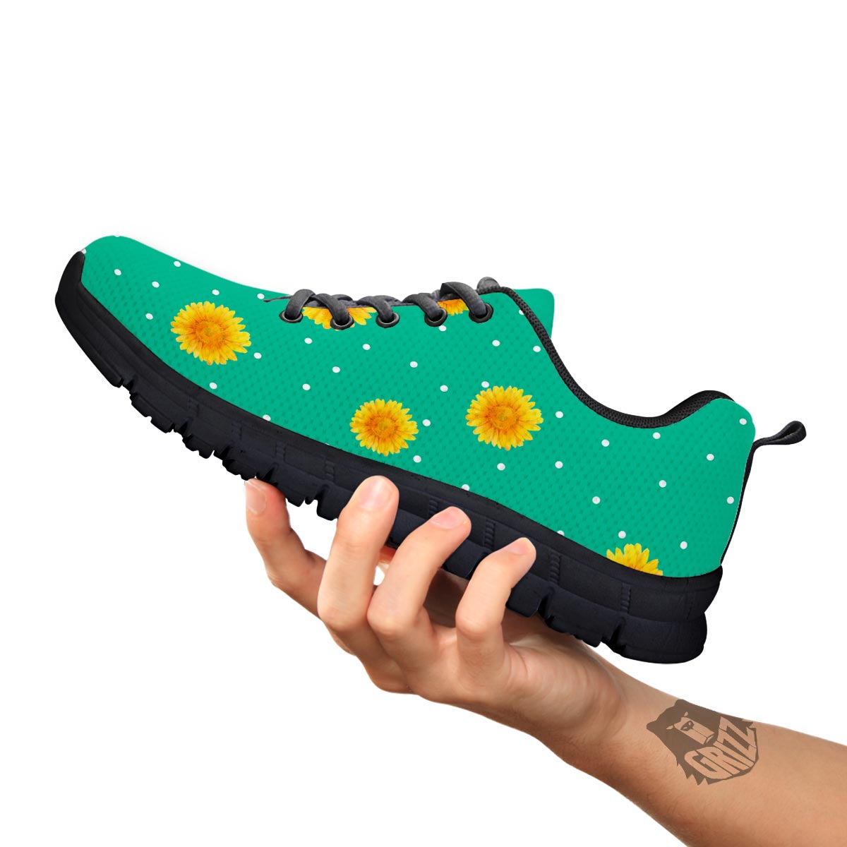 Polka Dot Sunflower Print Pattern Black Sneaker-grizzshop