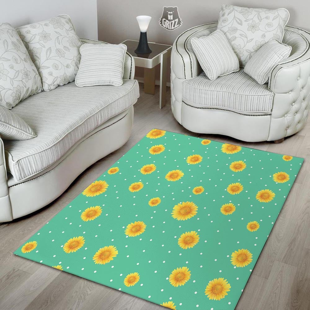 Polka Dot Sunflower Print Pattern Floor Mat-grizzshop