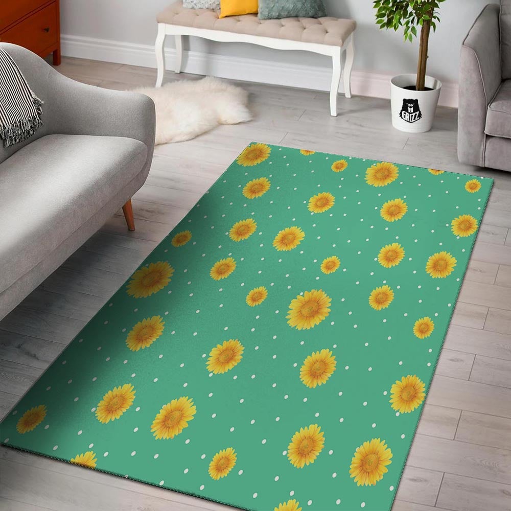 Polka Dot Sunflower Print Pattern Floor Mat-grizzshop
