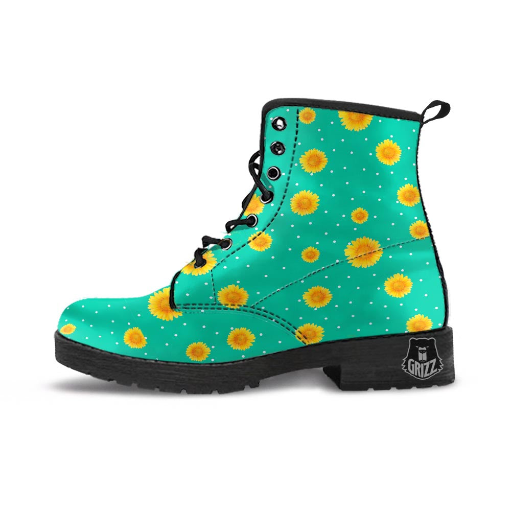 Polka Dot Sunflower Print Pattern Leather Boots-grizzshop