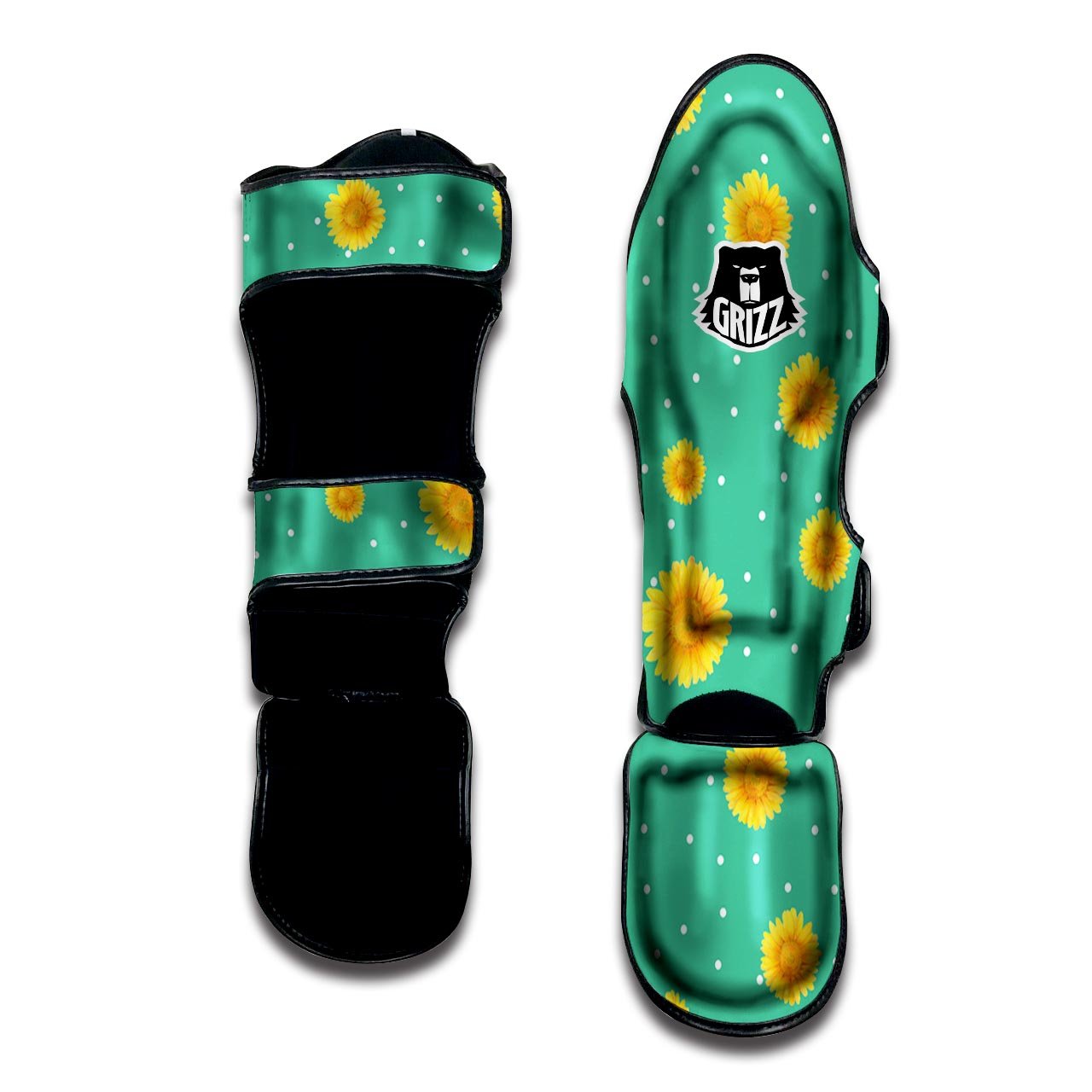 Polka Dot Sunflower Print Pattern Muay Thai Shin Guards-grizzshop