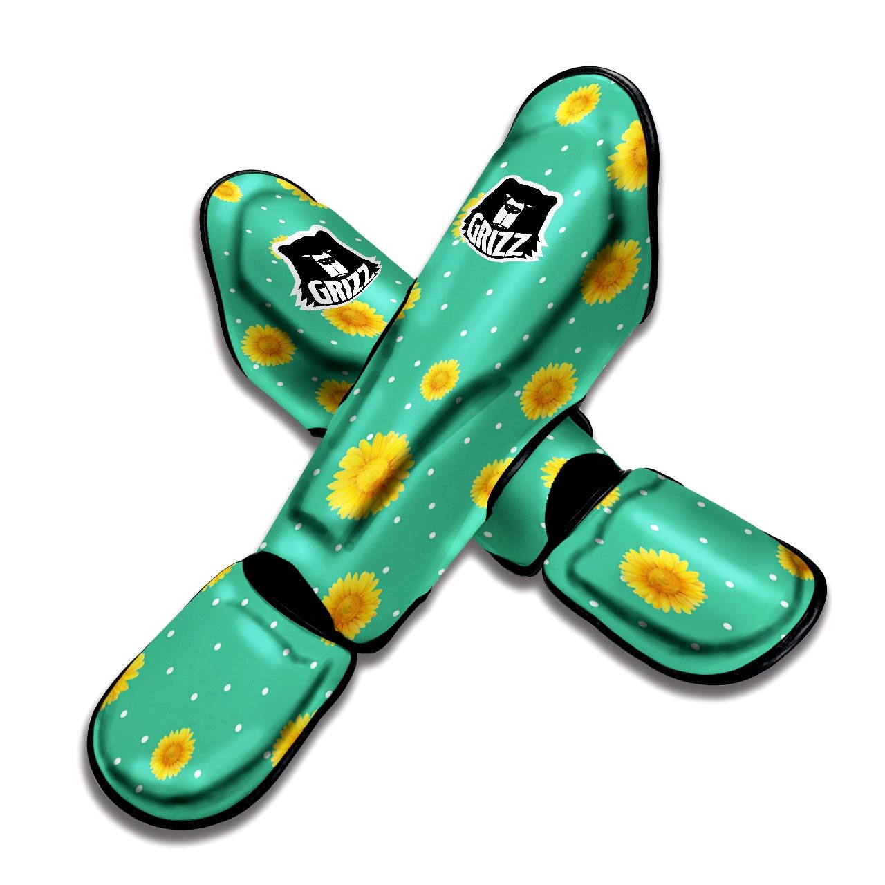 Polka Dot Sunflower Print Pattern Muay Thai Shin Guards-grizzshop