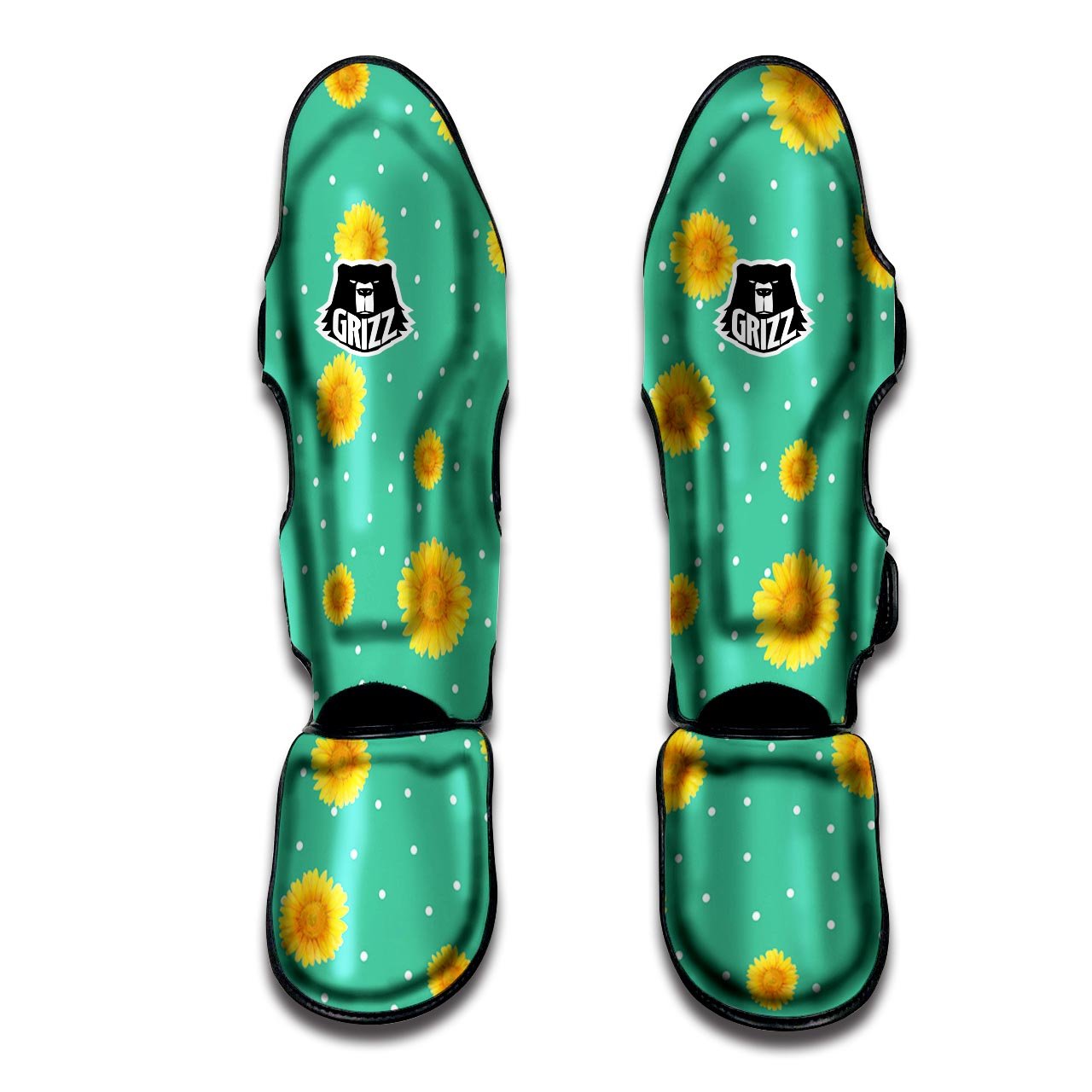 Polka Dot Sunflower Print Pattern Muay Thai Shin Guards-grizzshop