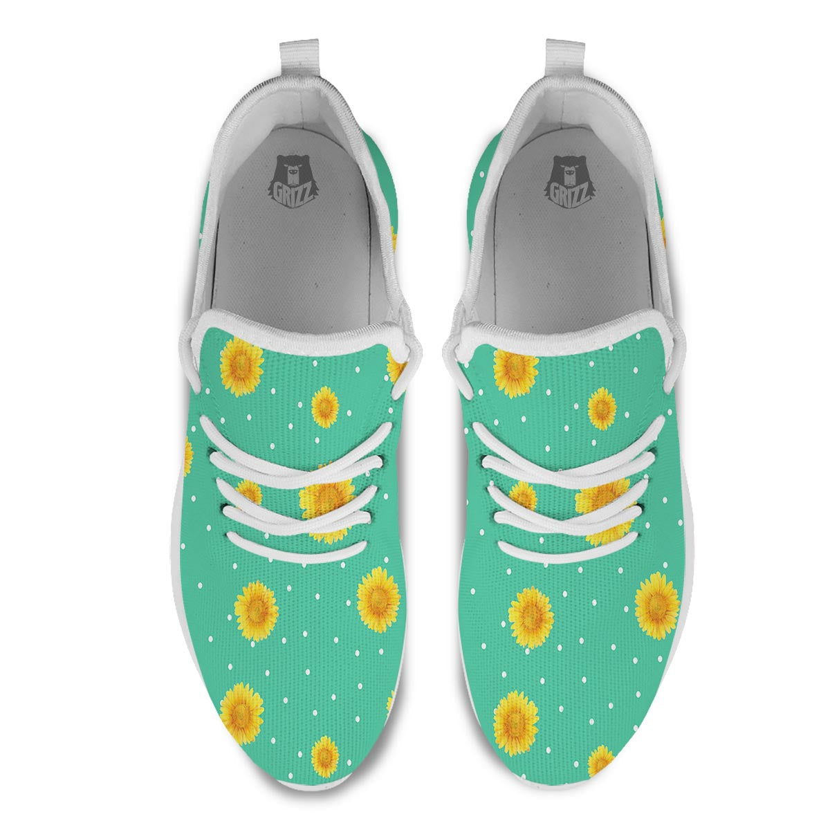 Polka Dot Sunflower Print Pattern White Athletic Shoes-grizzshop