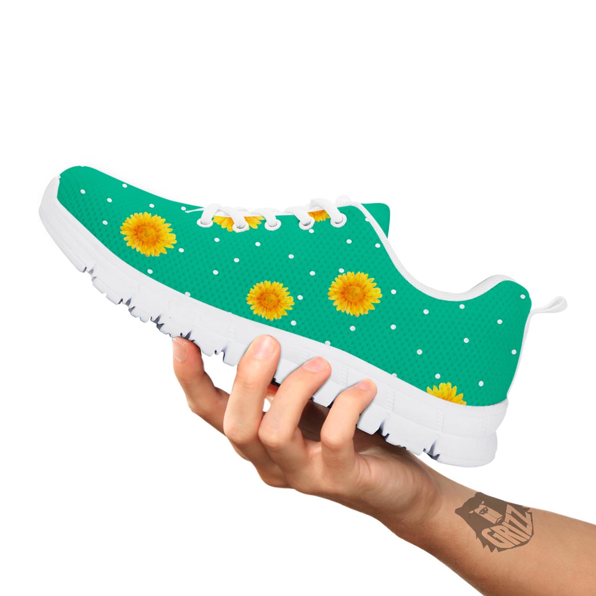 Polka Dot Sunflower Print Pattern White Sneaker-grizzshop