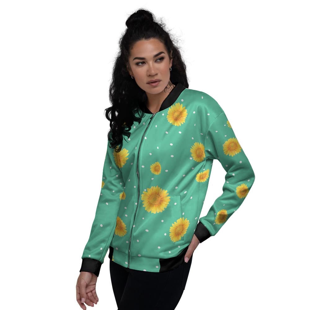 Polka Dot Sunflower Print Pattern Women's Bomber Jacket-grizzshop