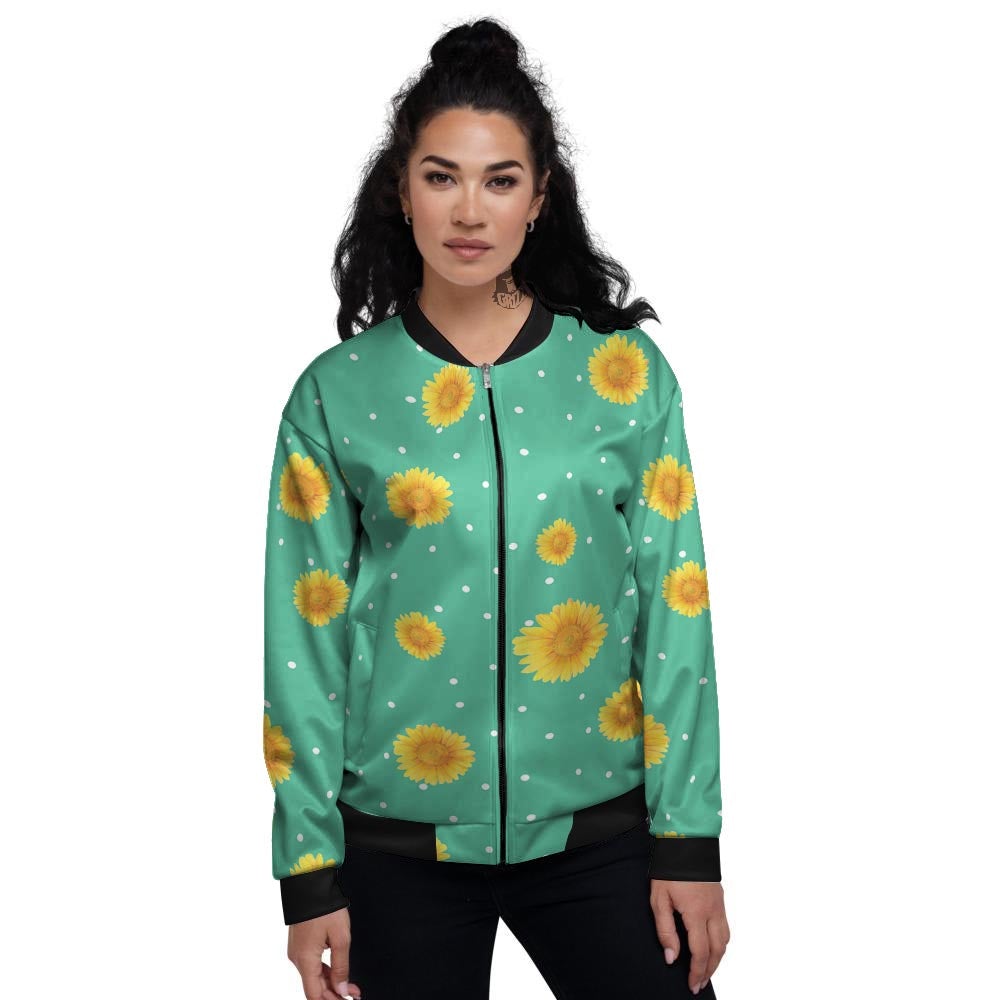 Polka Dot Sunflower Print Pattern Women's Bomber Jacket-grizzshop