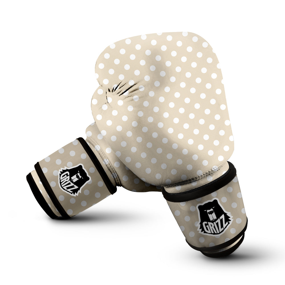 Polka Dot White And Beige Print Pattern Boxing Gloves-grizzshop