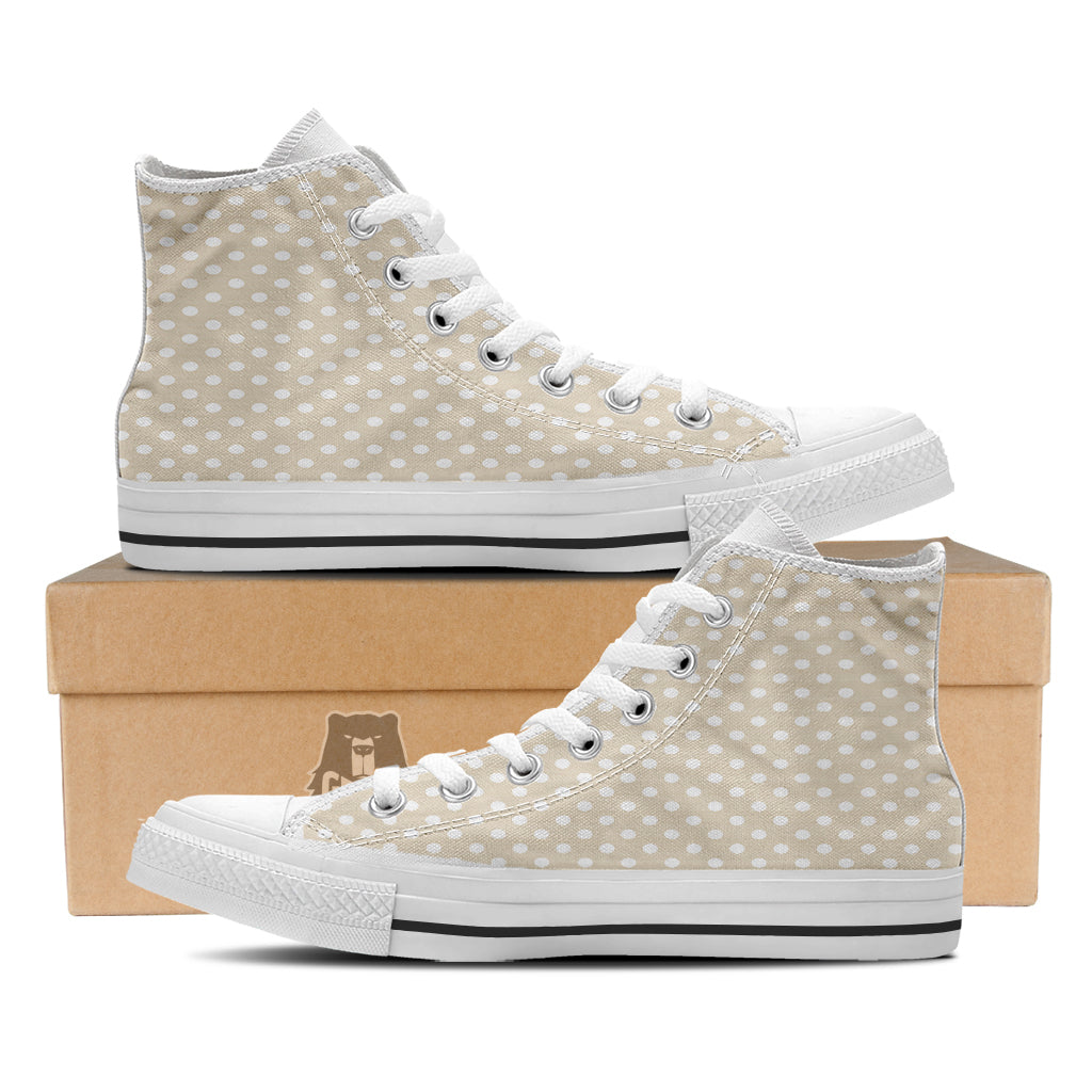 Polka Dot White And Beige Print Pattern White High Top Shoes-grizzshop