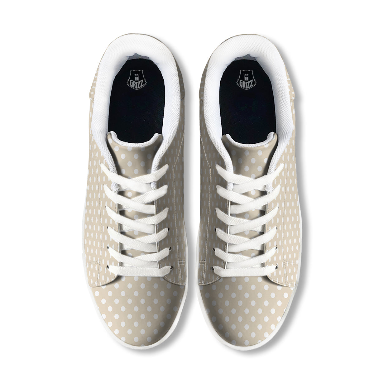 Polka Dot White And Beige Print Pattern White Low Top Sneakers-grizzshop