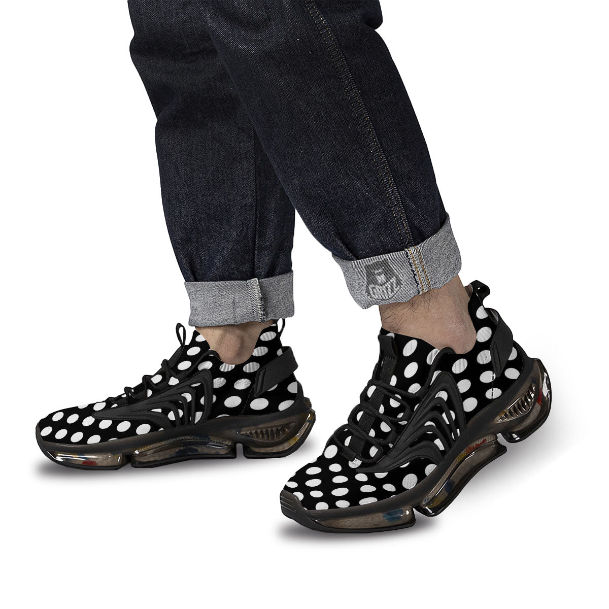 Polka Dot White And Black Print Pattern Black Gym Shoes-grizzshop