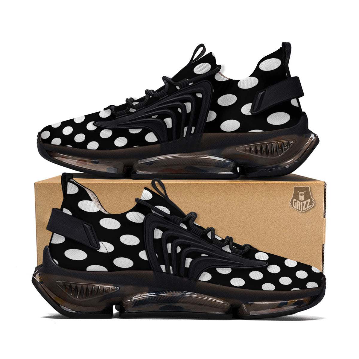 Polka Dot White And Black Print Pattern Black Gym Shoes-grizzshop