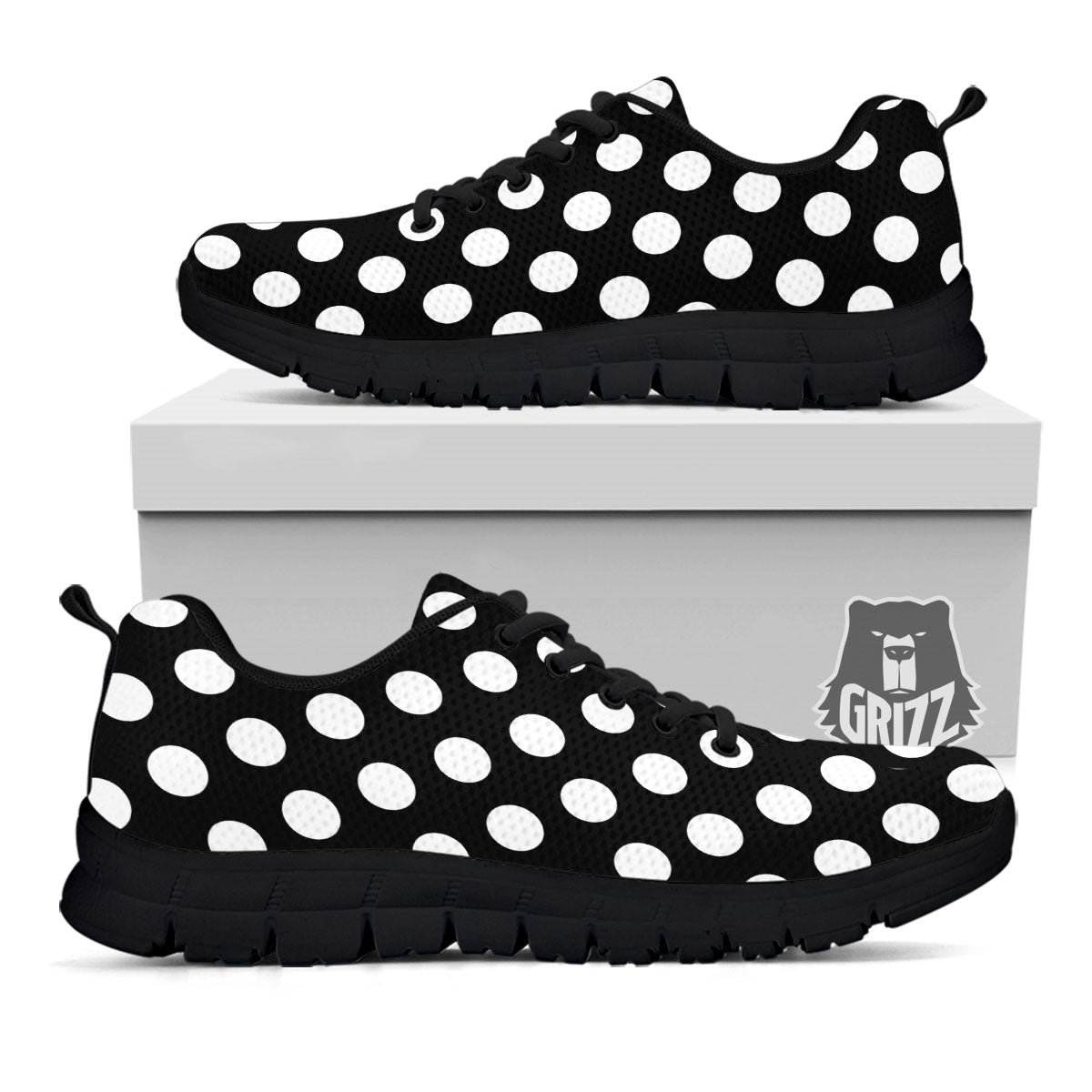 Polka Dot White And Black Print Pattern Black Sneaker-grizzshop