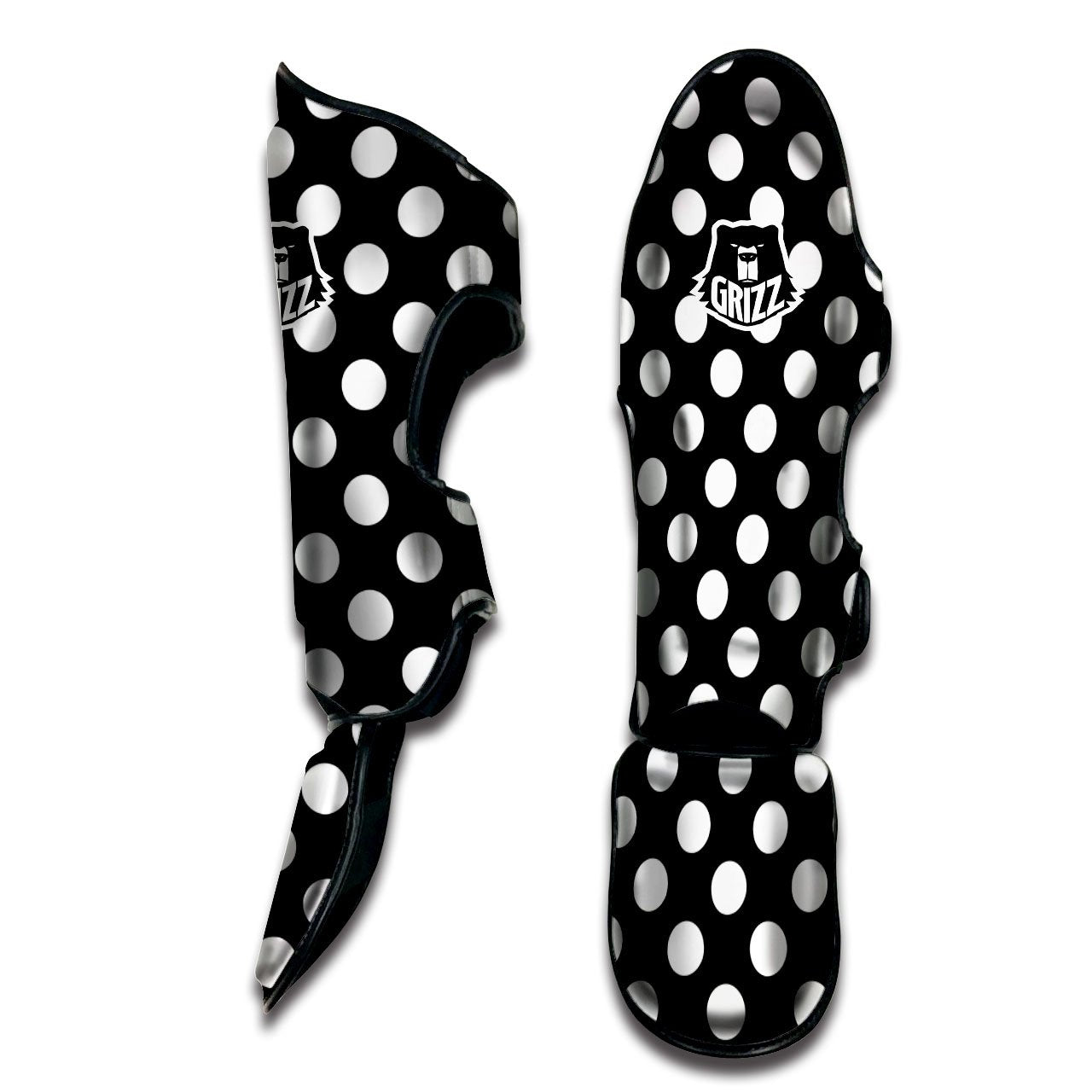 Polka Dot White And Black Print Pattern Muay Thai Shin Guards-grizzshop