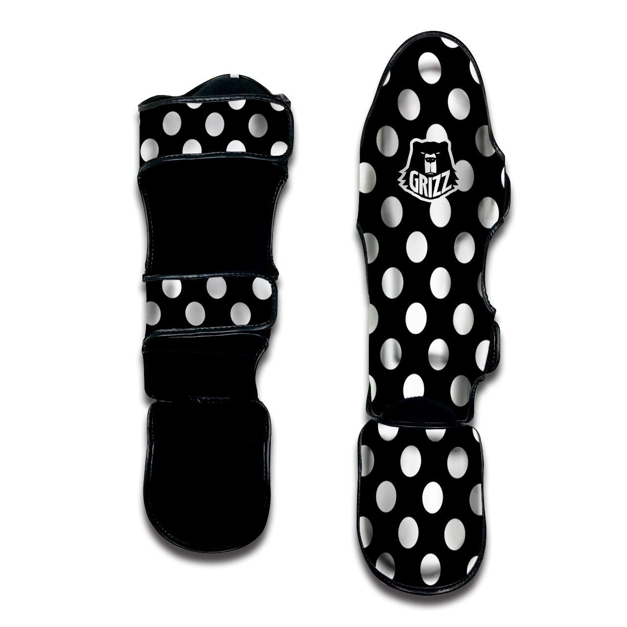 Polka Dot White And Black Print Pattern Muay Thai Shin Guards-grizzshop