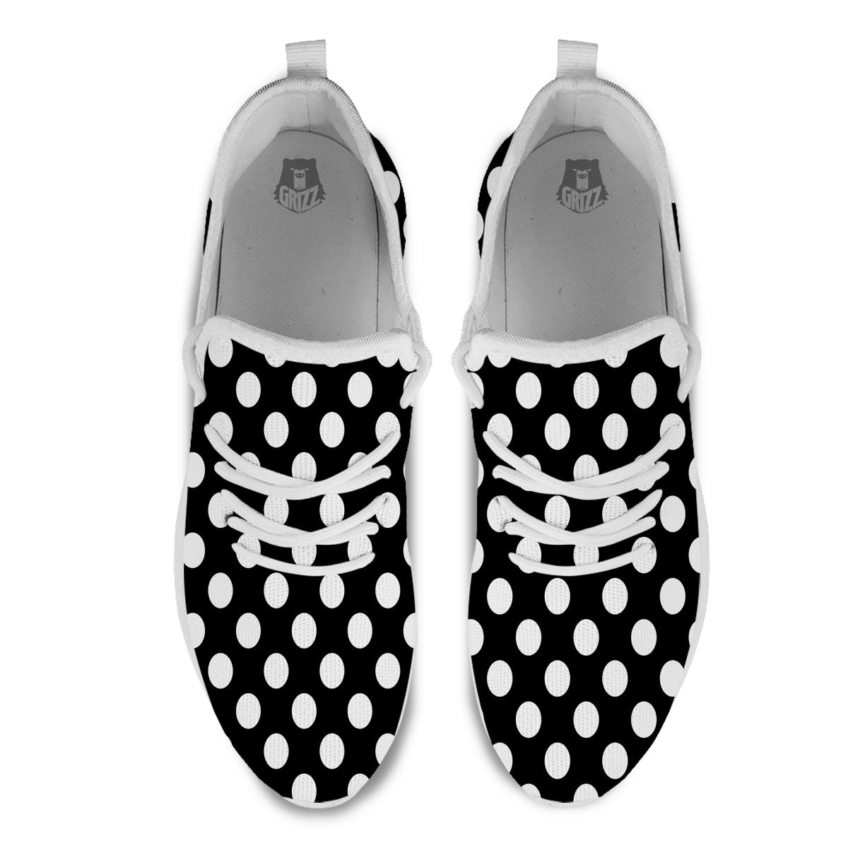 Polka Dot White And Black Print Pattern White Athletic Shoes-grizzshop