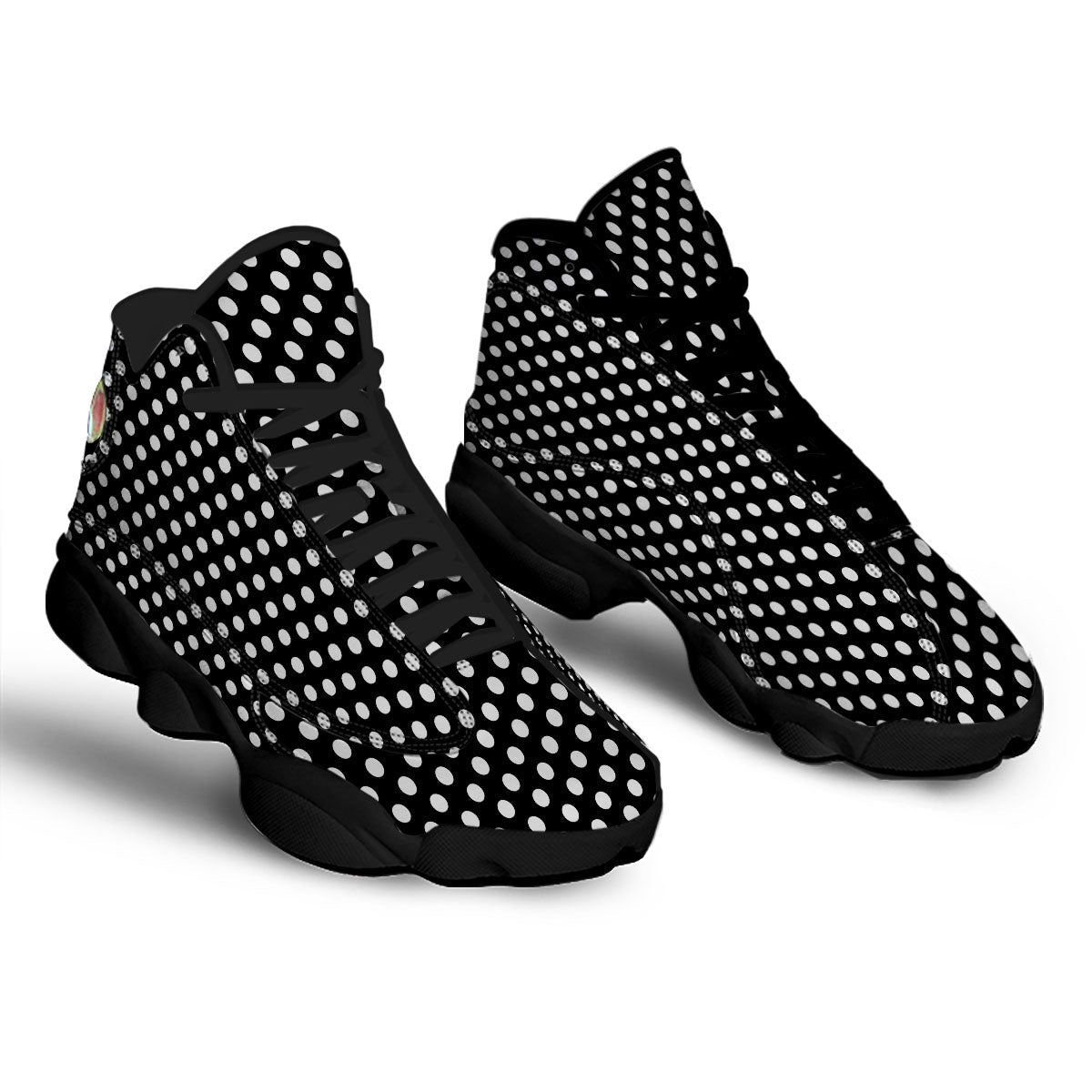 Polka Dot White And Black Style Print Pattern Black Basketball Shoes-grizzshop