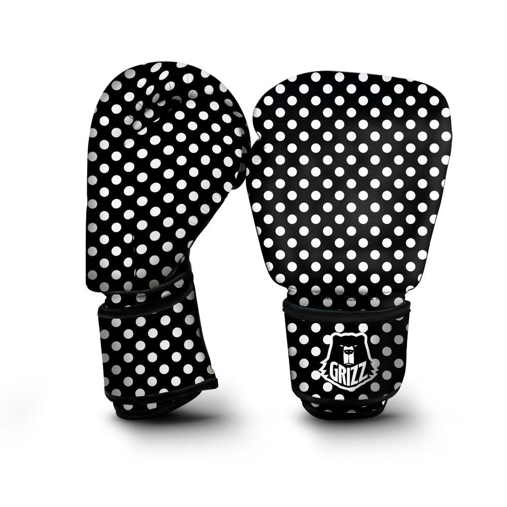 Polka Dot White And Black Style Print Pattern Boxing Gloves-grizzshop