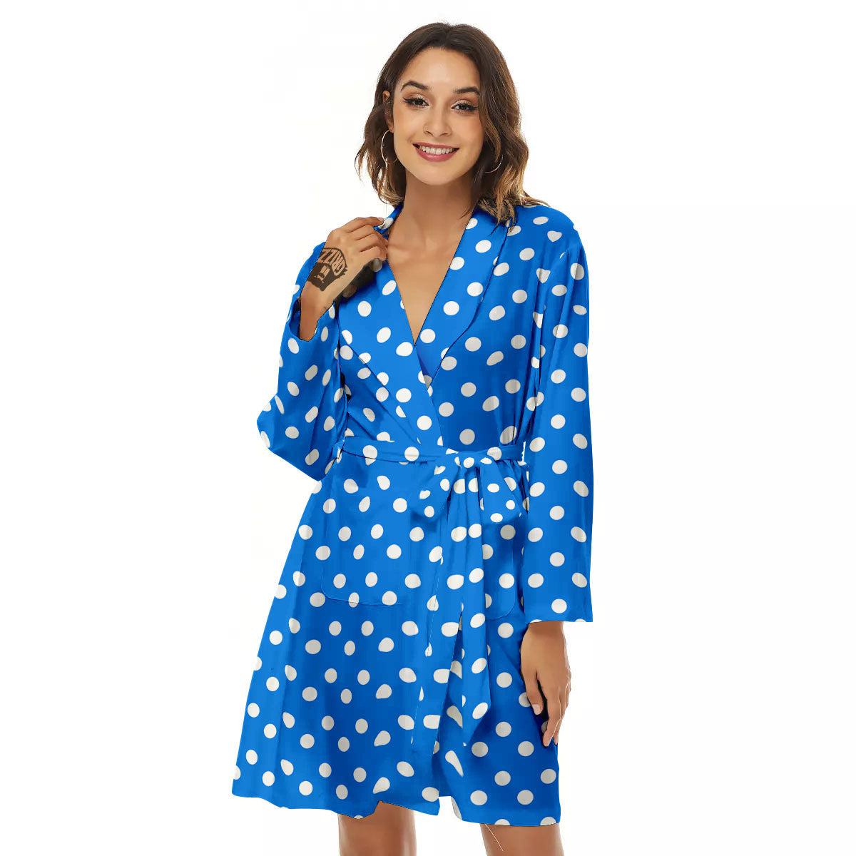 Polka Dot White And Blue Print Pattern Women's Robe-grizzshop