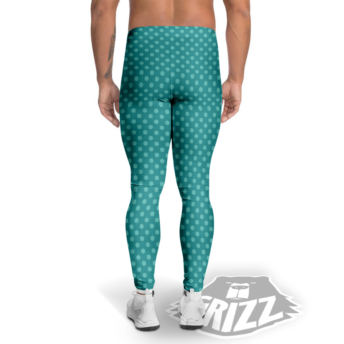 Polka Dot White And Cyan Print Pattern Men's Leggings-grizzshop