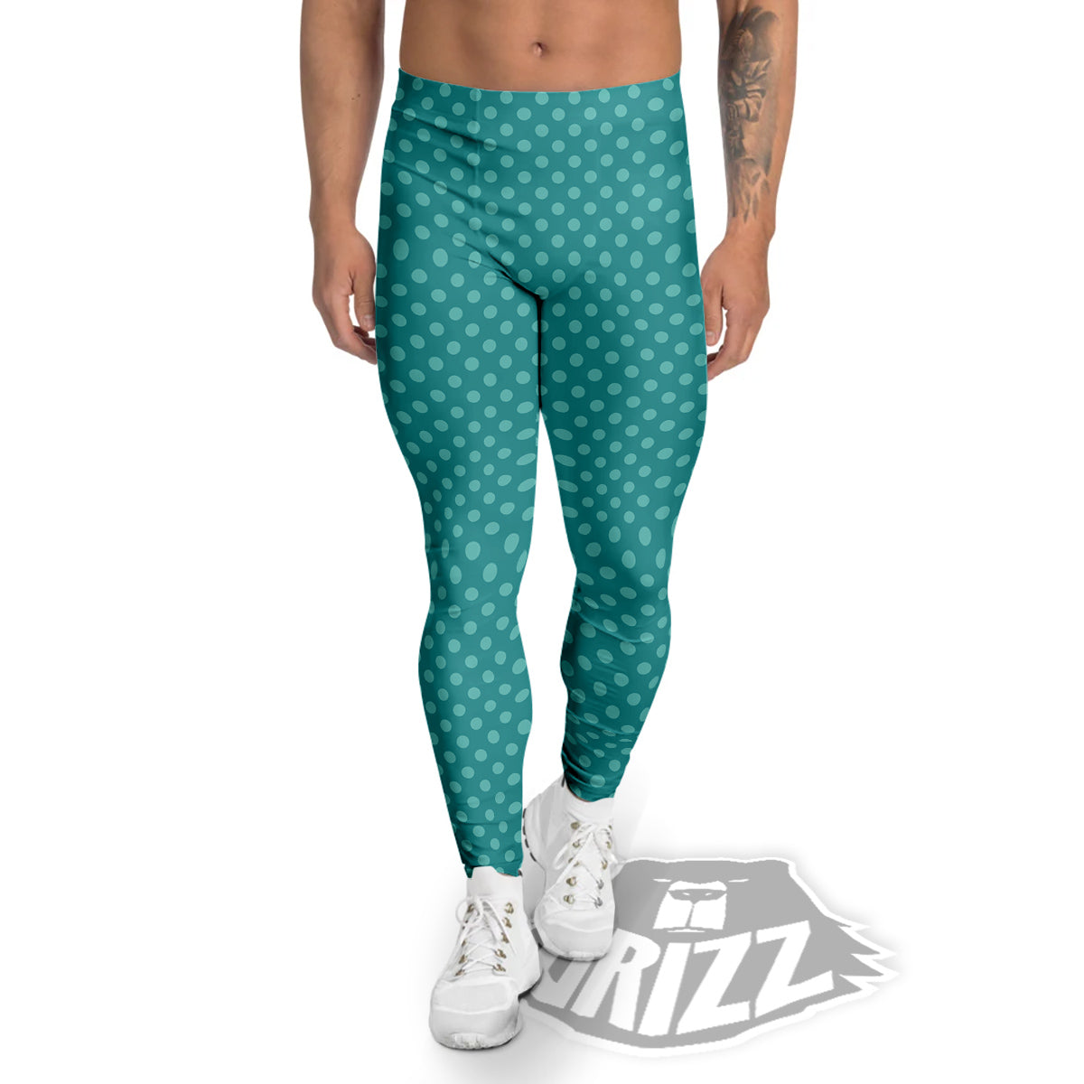Polka Dot White And Cyan Print Pattern Men's Leggings-grizzshop