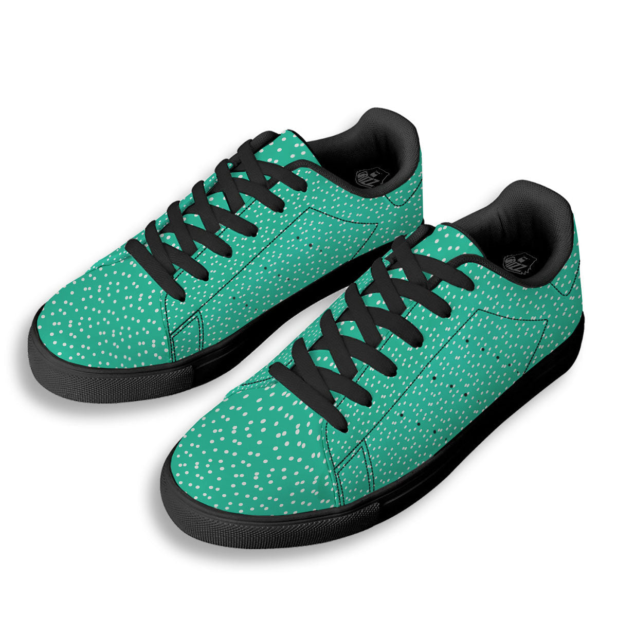 Polka Dot White And Green Print Pattern Black Low Top Sneakers-grizzshop