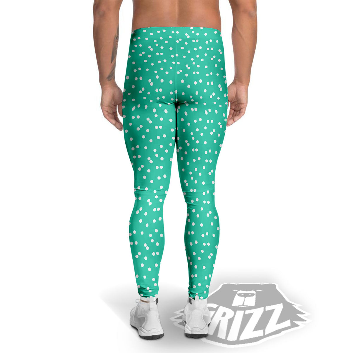 Polka Dot White And Green Print Pattern Men's Leggings-grizzshop