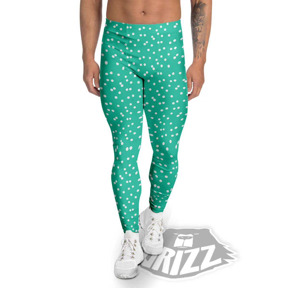 Polka Dot White And Green Print Pattern Men's Leggings-grizzshop