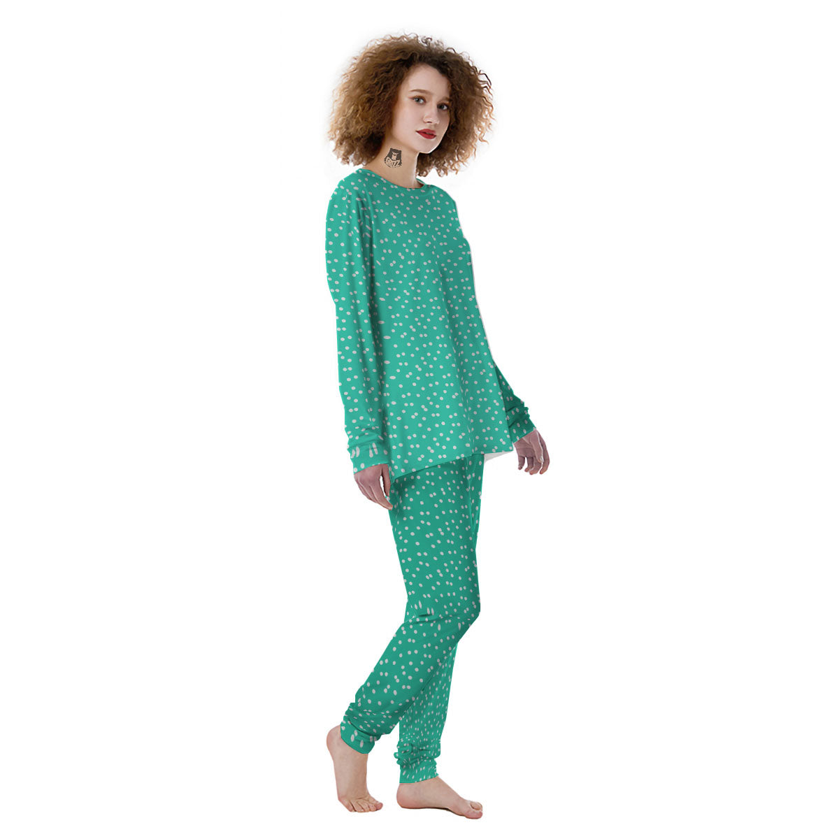 Polka Dot White And Green Print Pattern Women's Pajamas-grizzshop