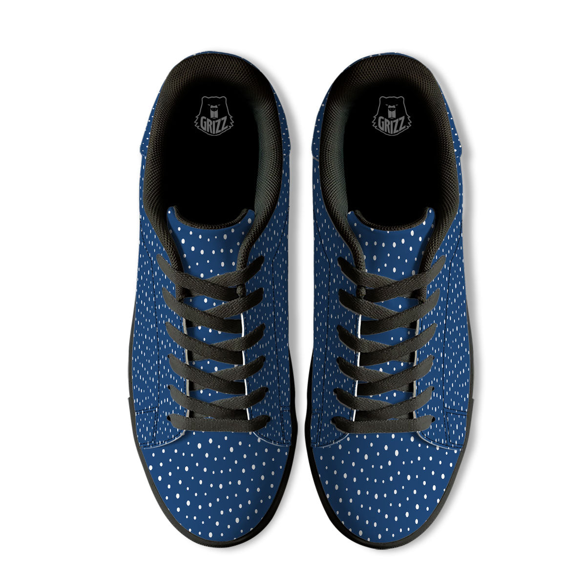 Polka Dot White And Navy Print Pattern Black Low Top Sneakers-grizzshop