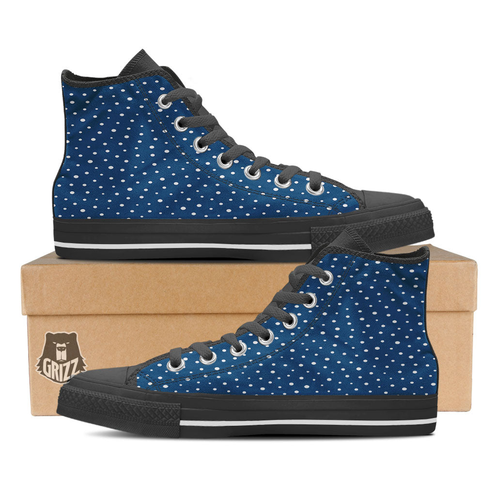 Polka Dot White And Navy Print Pattern High Top Shoes-grizzshop