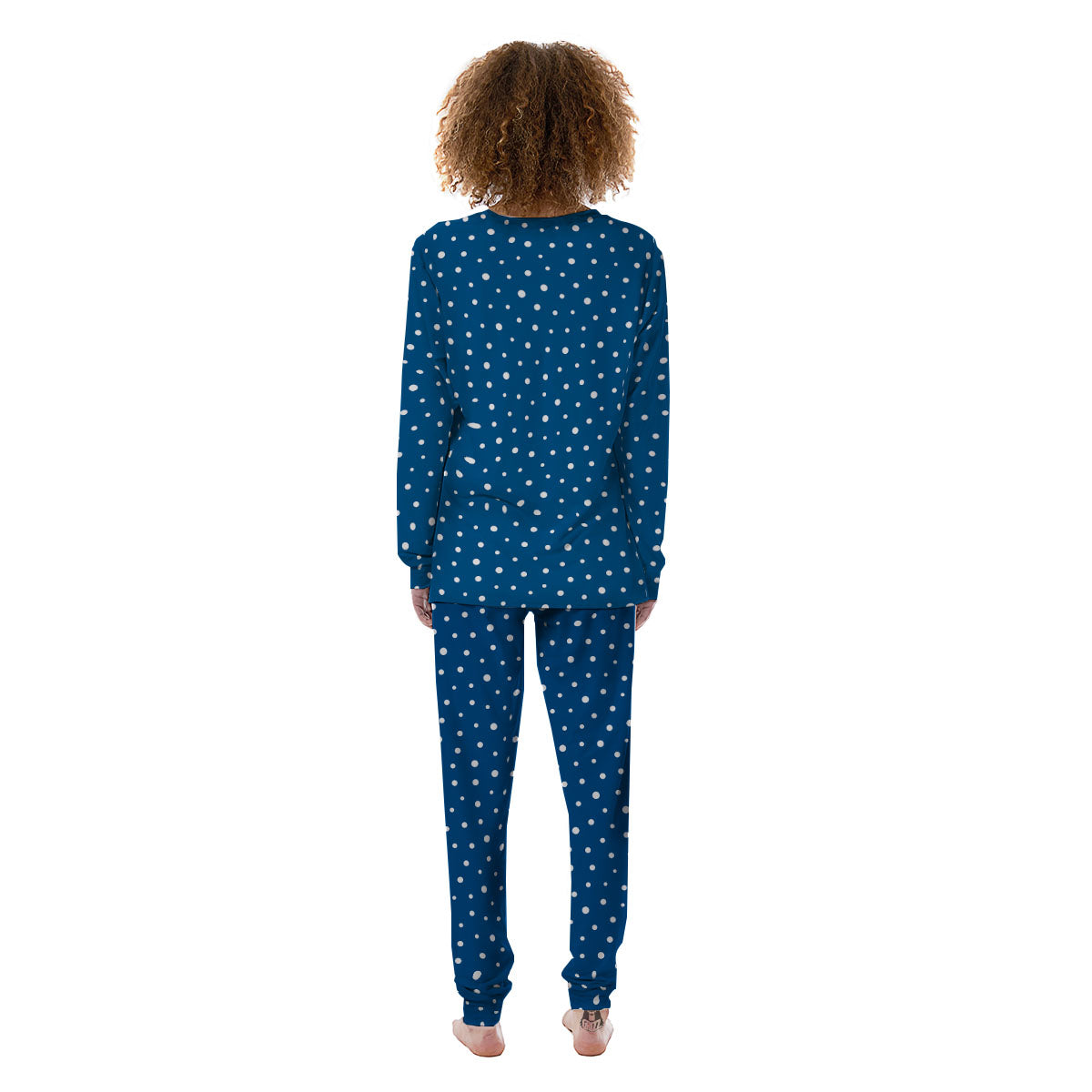 Polka Dot White And Navy Print Pattern Women's Pajamas-grizzshop
